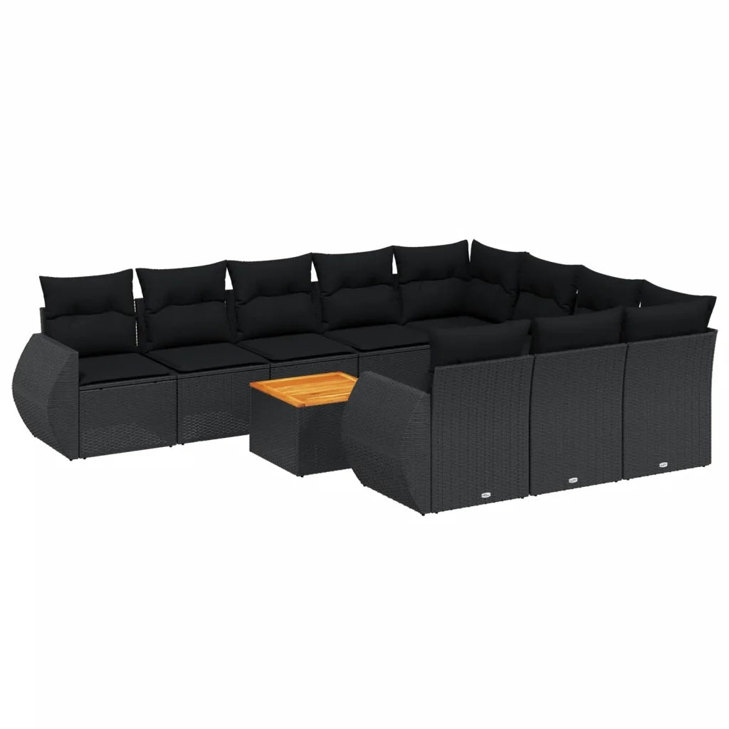 Set Divani da Giardino 11 pz con Cuscini in Polyrattan Nero