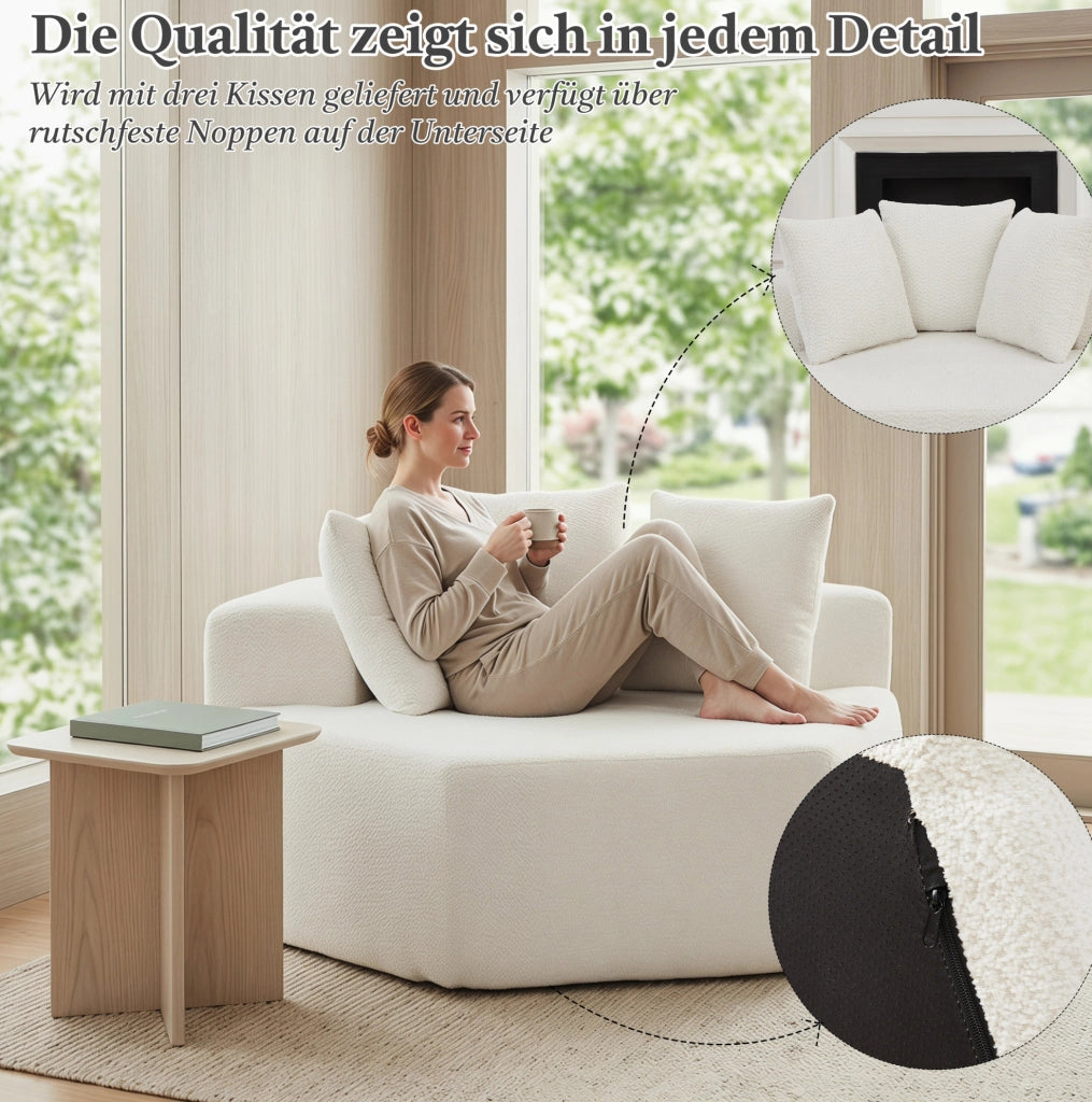 POLTRONA ESAGONALE MODULARE IN CHENILLE BEIGE CON 3 CUSCINI