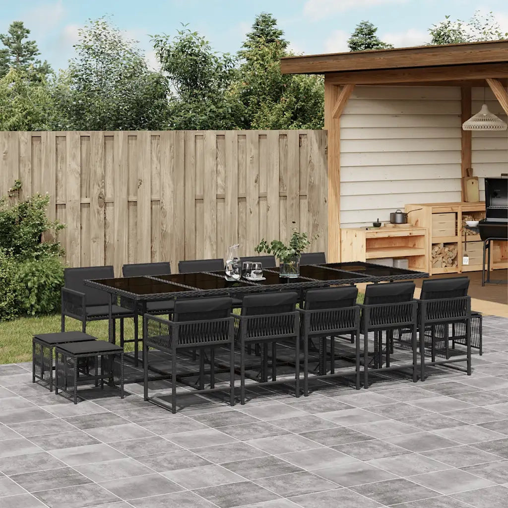 Set da Pranzo da Giardino 15 pz con Cuscini Nero in Polyrattan 3211531