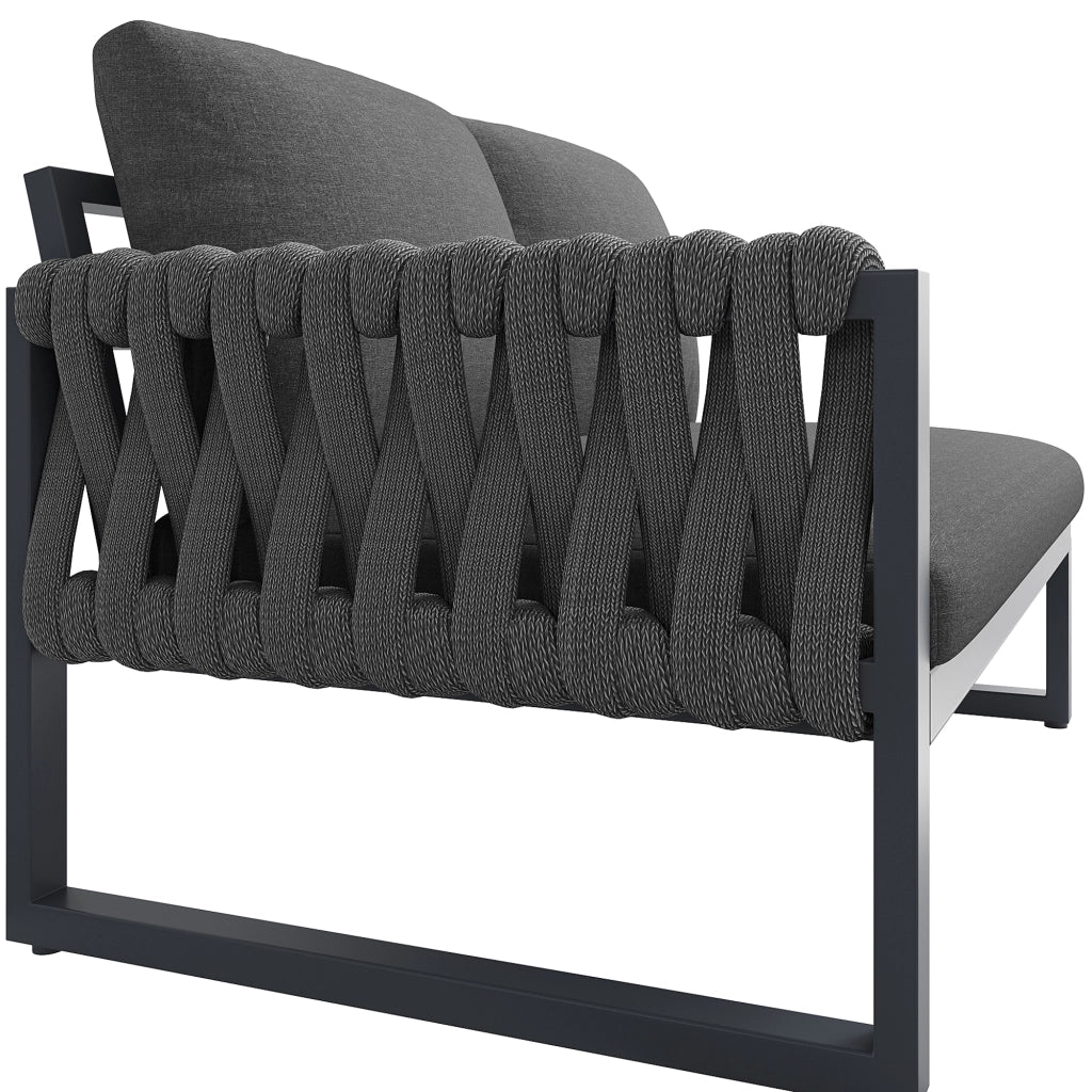 Set lounge da giardino modulare grigio con 2 tavolini regolabili e cuscini sfoderabili in olefina