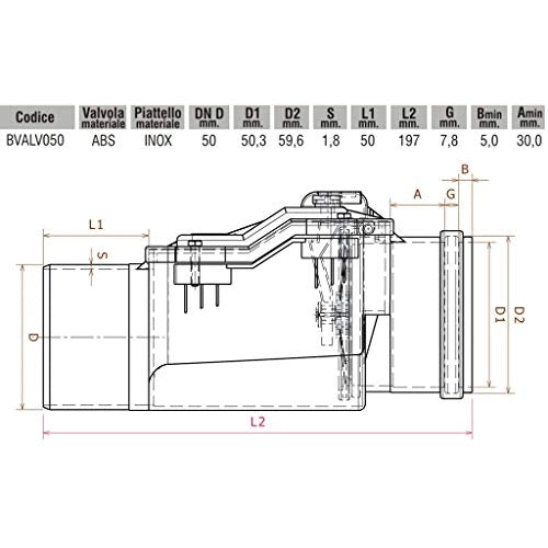 Valvola antireflusso DM 50 in abs e inox BVALV050 Bampi