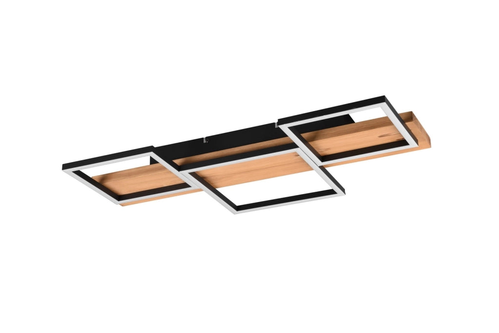 Plafoniera LED Trio Harper nero/legno 30W 4000lm 3000K