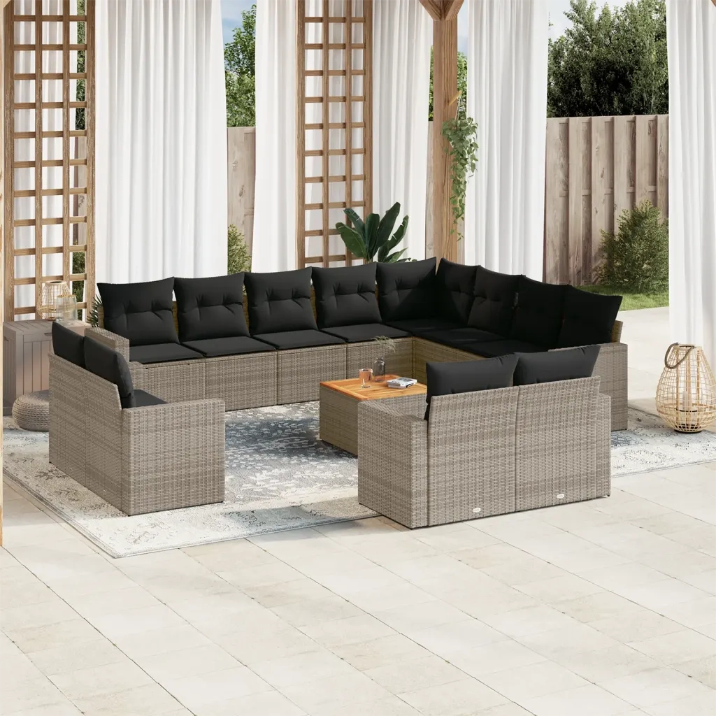 Set Divani da Giardino 13 pz con Cuscini Grigio in Polyrattan 3256725