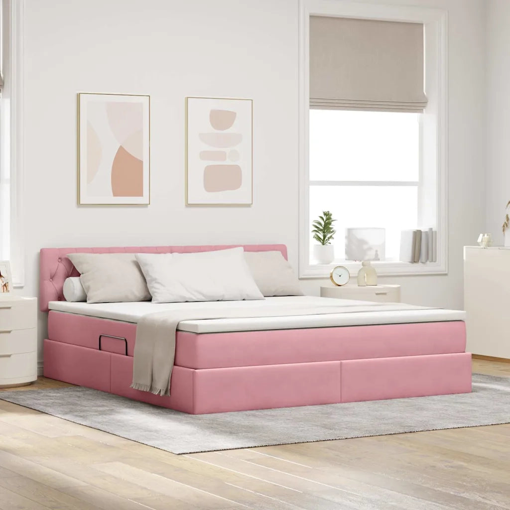 Letto con contenitore e LED con led Rosa 160 x 200 cm Velluto