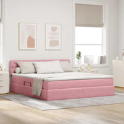 Letto con contenitore e LED con led Rosa 160 x 200 cm Velluto