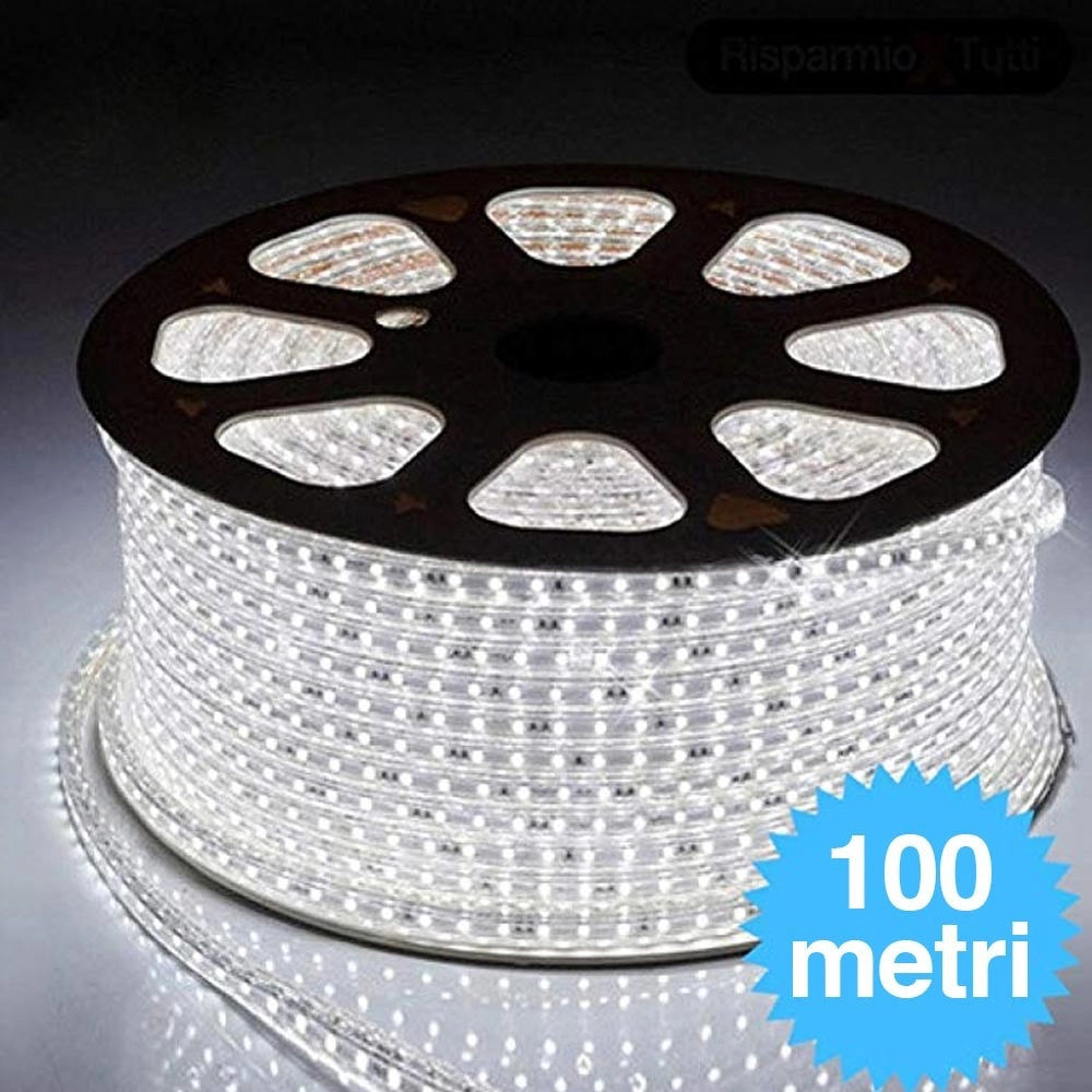 Trade Shop - Striscia Led 5050 Flessibile Bobina 100mt Luce Bianco Freddo Esterno 220v -