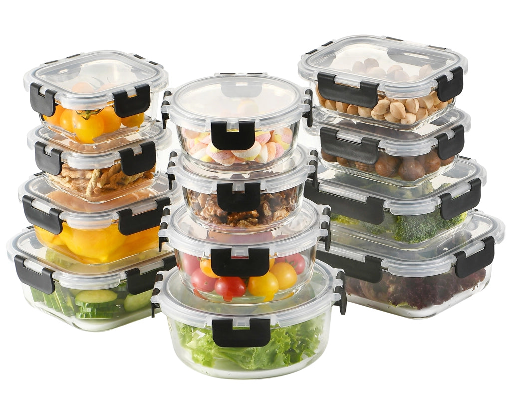 24 Pezzi Contenitori Ermetici Per Alimenti In Vetro Borosilicato 12 Contenitore 12 Coperchi Antiperdita Casa Ufficio Lavoro Scuola Porta Cibo Mangiare Viaggio microonde lavastoviglie
