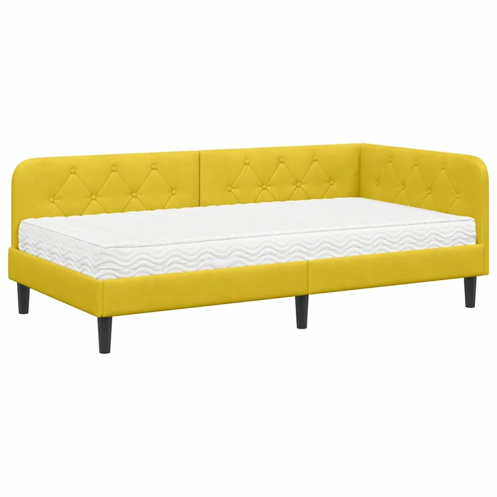 Cornice del letto ad angolo Giallo 100 x 200 cm Velluto