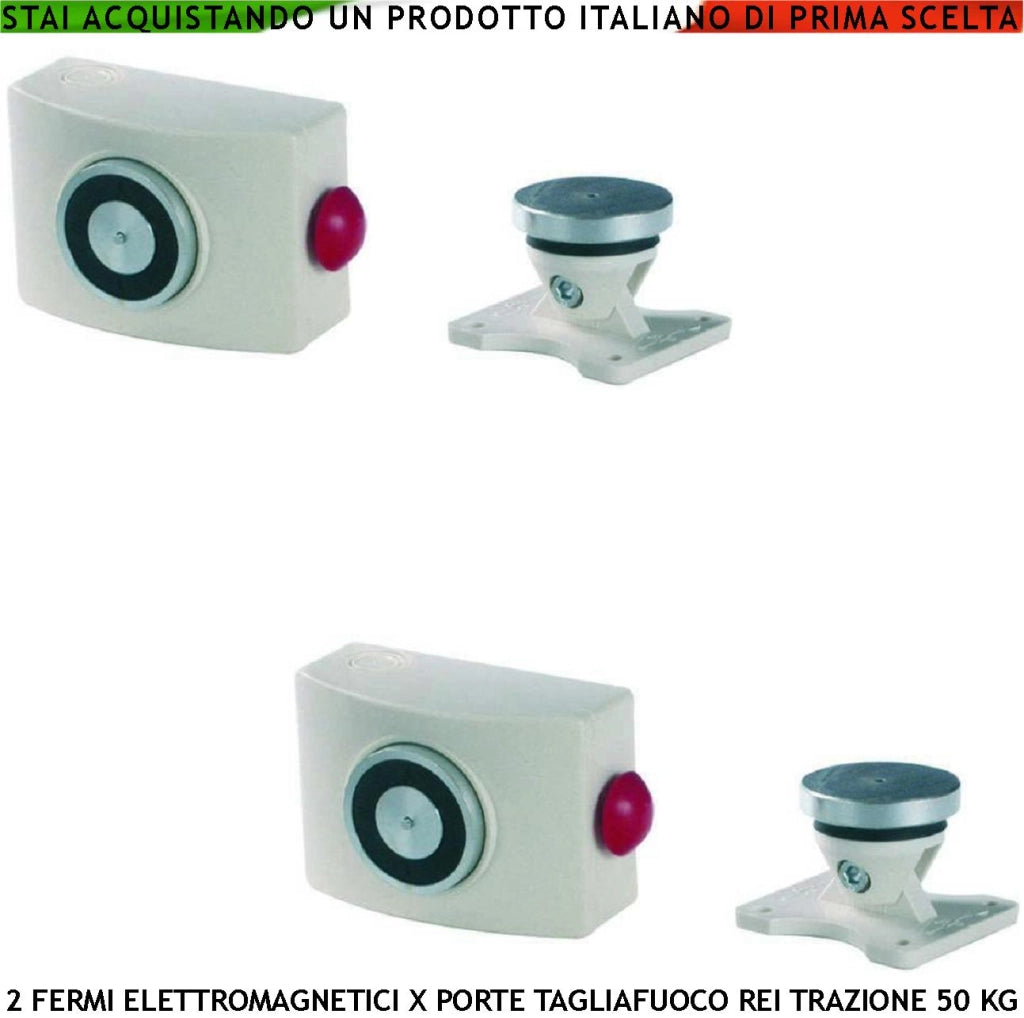 FERMI MAGNETICI BIANCHI PER PORTE TAGLIAFUOCO REI 2 PEZZI FORZA DI TRAZIONE 50 KG ANTINCENDIO ALIMENTAZIONE 22/28 VCC