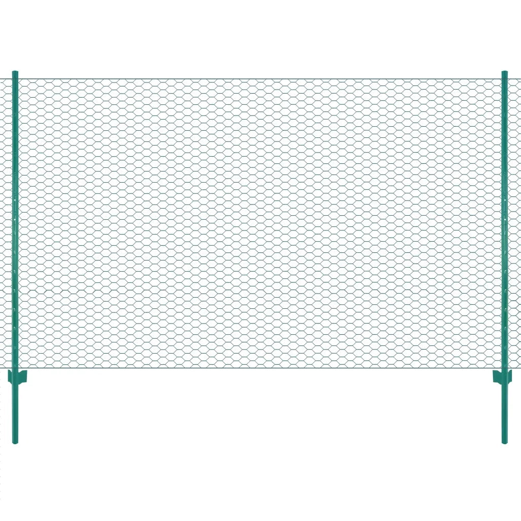 Rete per Recinzione con Pali in Acciaio 25x2 m Verde 144617