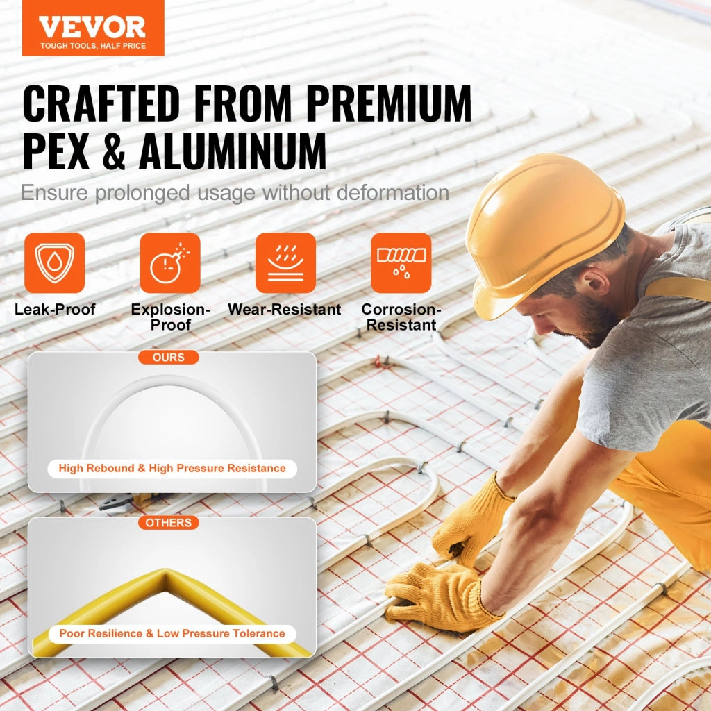 Tubo PEX-AL-PEX per Riscaldamento a Pavimento 200m Φ16mm Spessore 2mm P49-1-200, Tubo Composito Flessibile Bianco Resistente per Casa e Bricolage