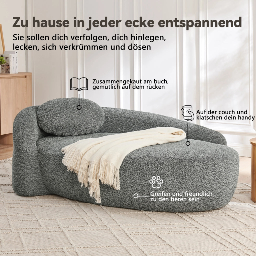 Divano dritto in Teddy con cuscino poggiatesta e design arrotondato, Grigio scuro