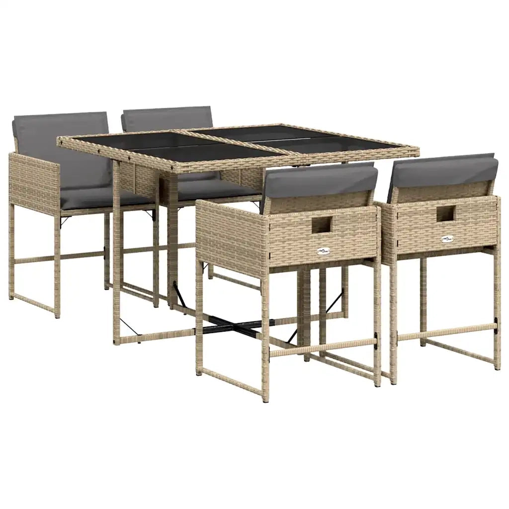 Set Pranzo da Giardino 5 pz con Cuscini Beige Misto Polyrattan 3211260