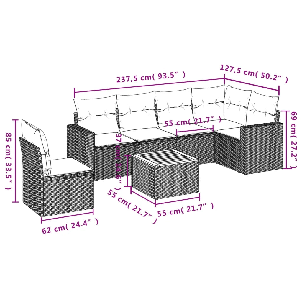 Set Divani da Giardino 7 pz con Cuscini Grigio in Polyrattan 3256480