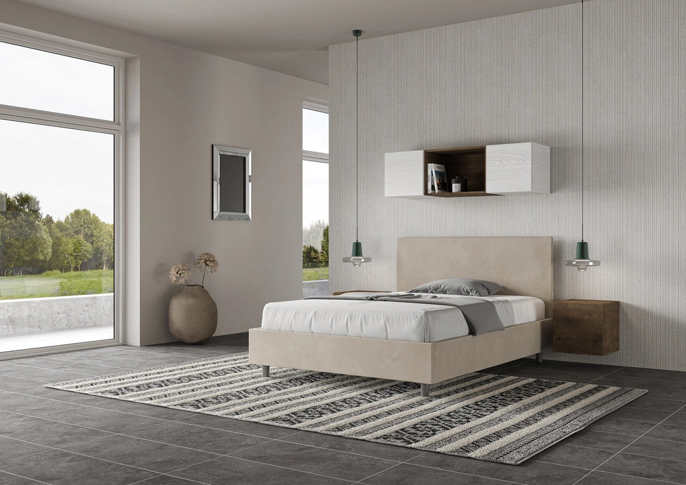 Letto Matrimoniale Extra Large 200x200 cm con Rete e Contenitore Adele Sabbia