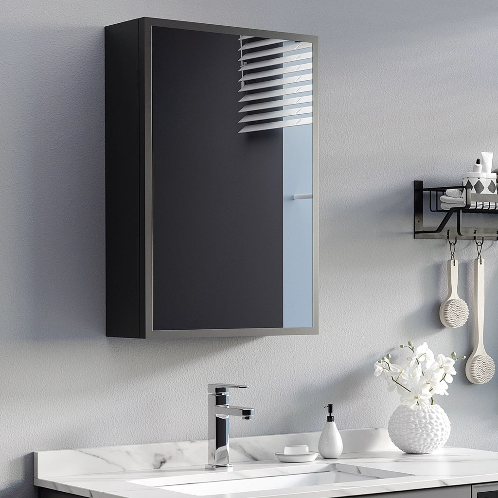 Mobile da bagno a parete con specchio, 3 ripiani, nero, 40x15x60 cm