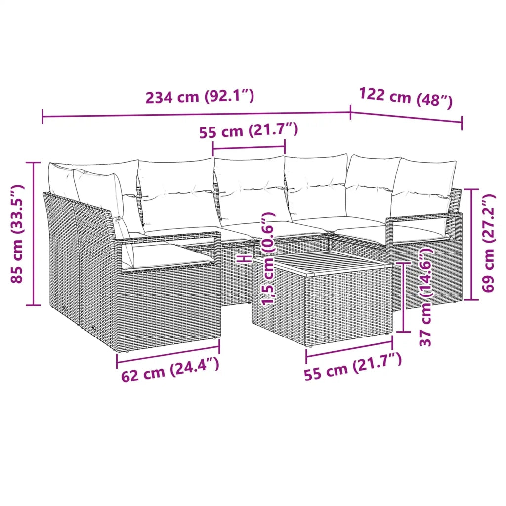 Set Divano da Giardino con cuscino 7 pcs Nero polyrattan 3347662