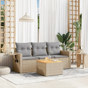Set Divano da Giardino 4 pz con Cuscini Beige in Polyrattan 3224435