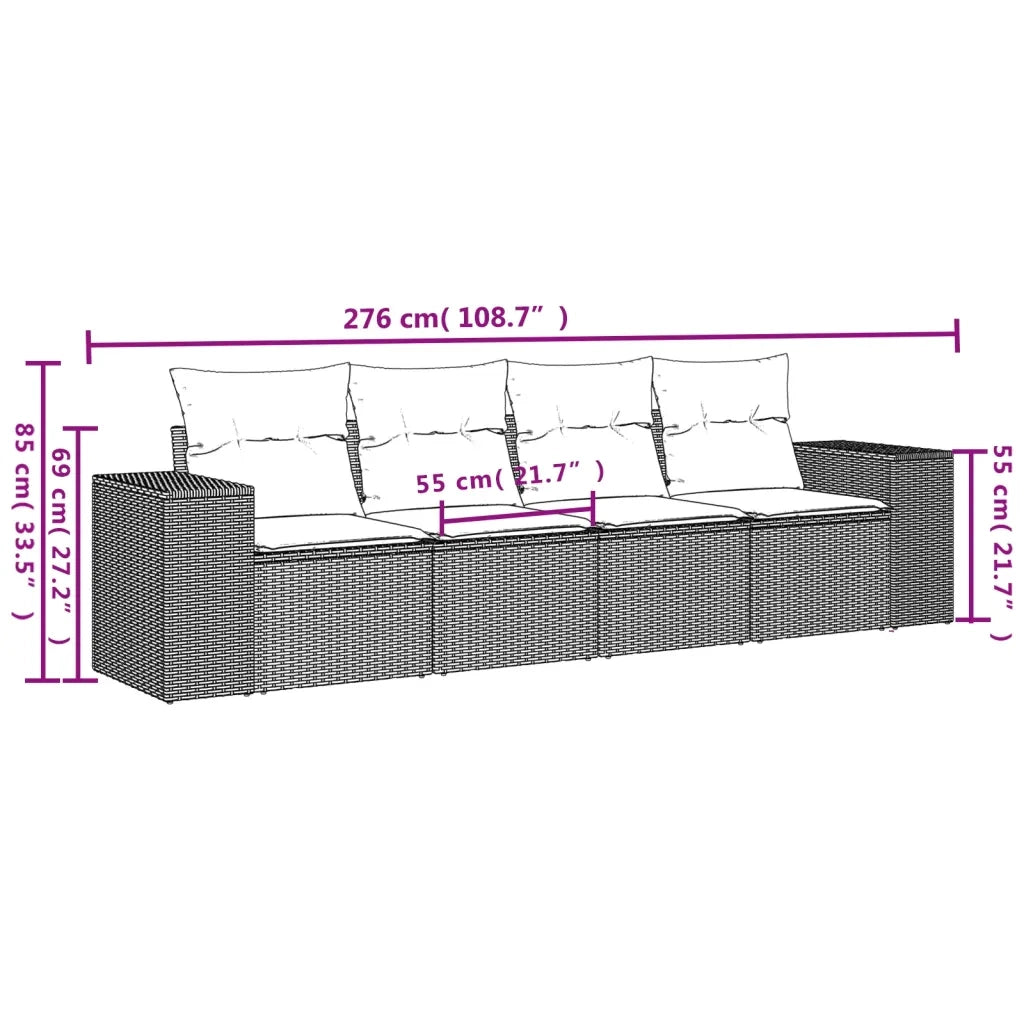 Set Divano da Giardino 4 pz con Cuscini Beige in Polyrattan 3222277