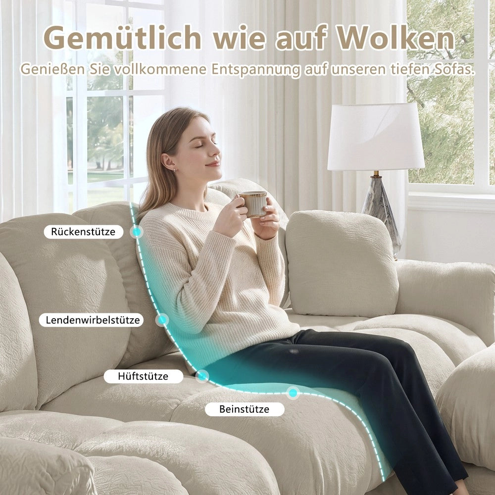 Divano 4 posti ¨C Minimal ¨C tessuto chenille grigio chiaro con braccioli cuscini imbottito