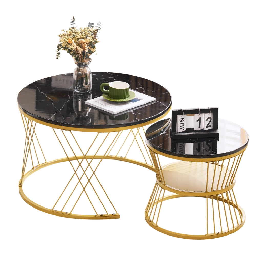 TAVOLINI DA CAFFÈ Set da 2 pezzi 70x70x47 cm MDF Nero effetto marmo