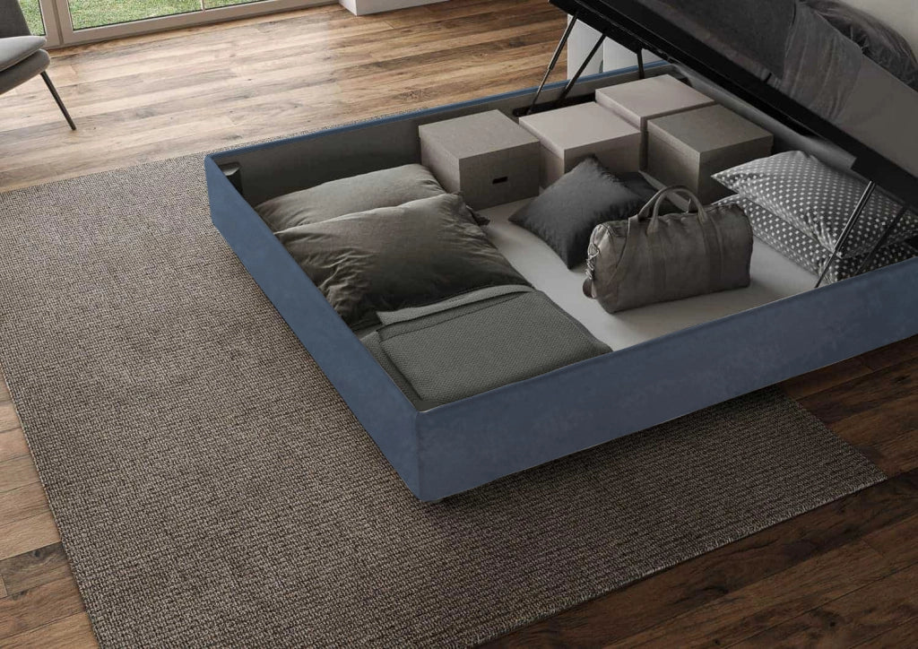 Letto 1 Piazza E Mezzo 130x190 cm con Rete Imbottito in Microfibra Mika Blu