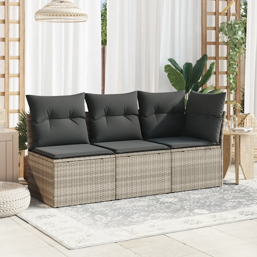 Divano Angolare Giardino con Cuscini Grigio Chiaro Polyrattan 366191