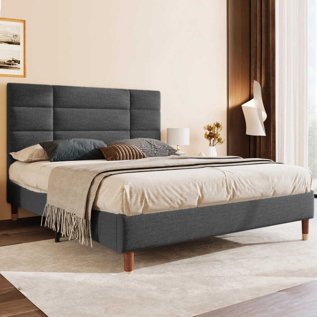 Letto matrimoniale imbottito 140x200 grigio con materasso