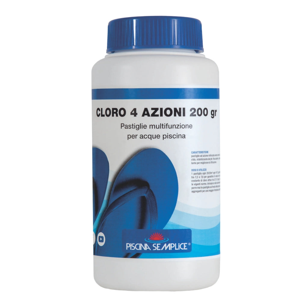 CLORO 4 AZIONI IN PASTIGLIE DA 200GR PER PISCINE 1 Kg Piscina semplice