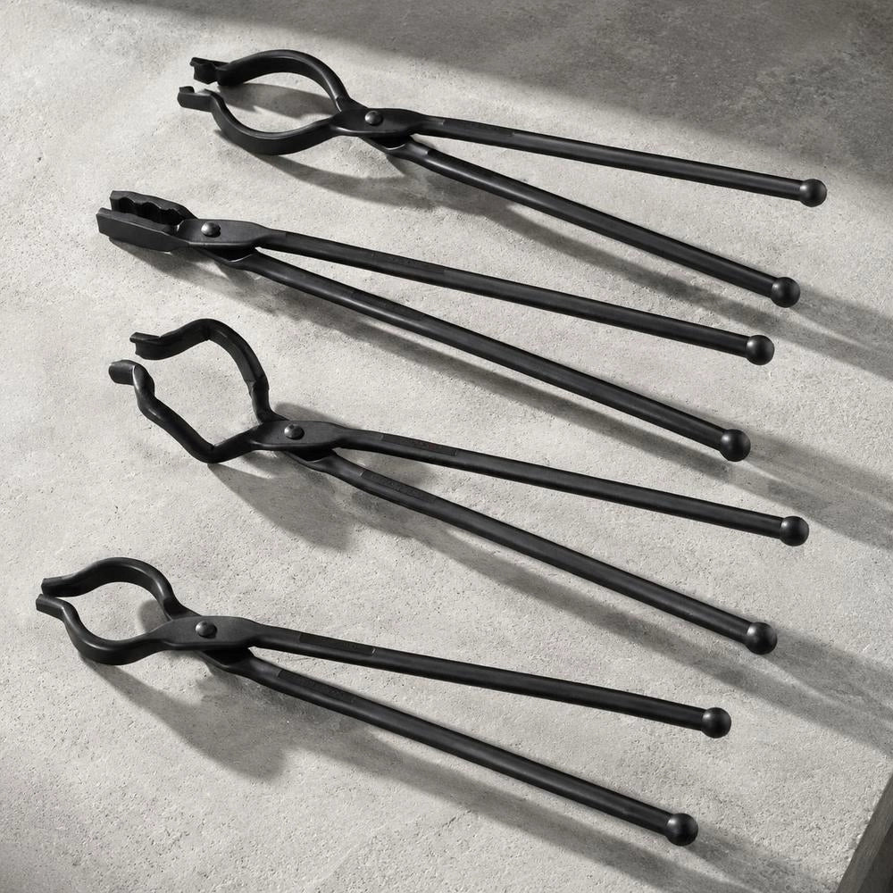 Blacksmith's Tongs Set, V-Bit, Wolf, ZV, Gripping Tongs, 4 Pcs. Carbon Steel Blacksmith's Tongs, 465 X 60 X 19 Mm / 461 X 68 X 18 Mm / 458 X 38 X 19.0 Mm / 463 X 78 X 52.3 Mm, With Extended Handle