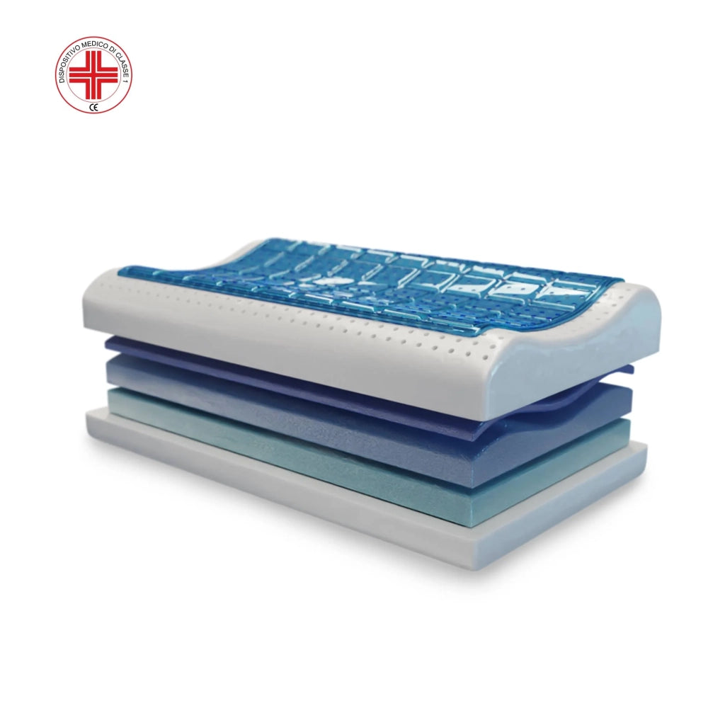 Cuscino in memory foam con Gel - Cervicale e Termoregolatore - Stop al Sudore - Kratos - 72x42x12/8/9cm