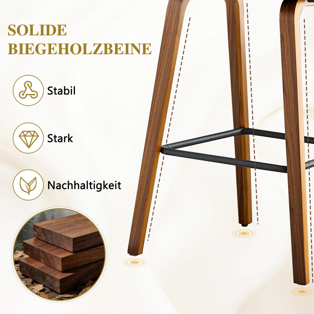 SGABELLO DA BAR con braccioli, seduta 42 cm, legno marrone, Set da 2 pezzi