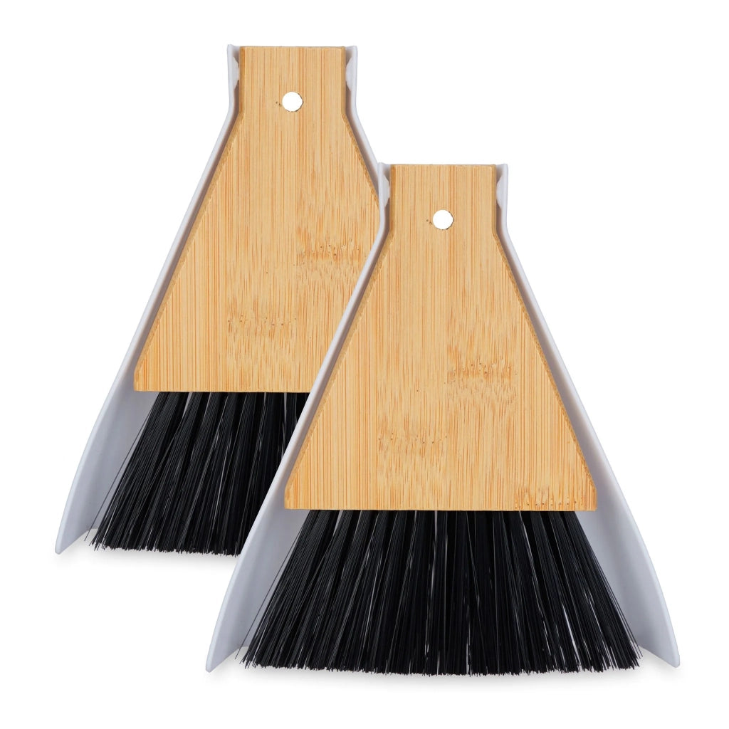 Set di 2 scope da tavolo pratiche design moderno pulizia cucina e ufficio in bambù nero 13_0013227
