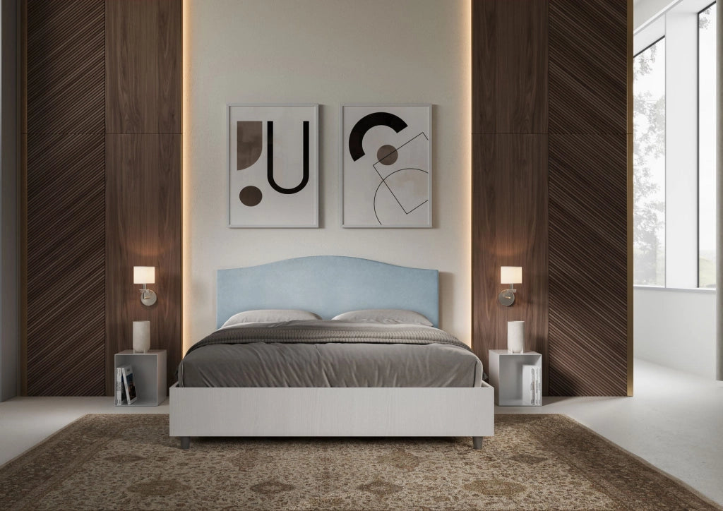 Letto Matrimoniale 160x200 cm con Rete e Contenitore Grace Azzurro
