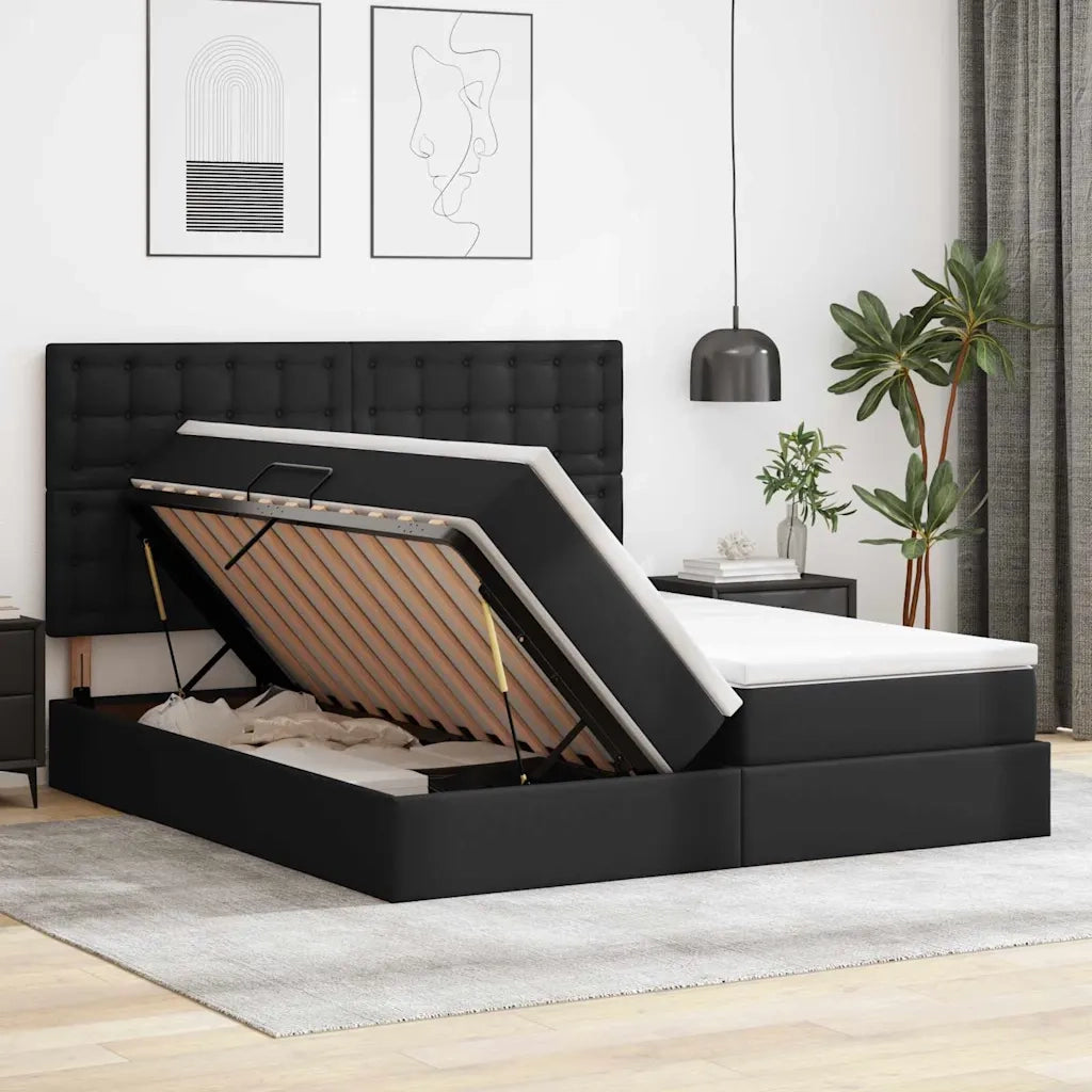 Letto con contenitore e materasso Nero 180 x 200 cm
