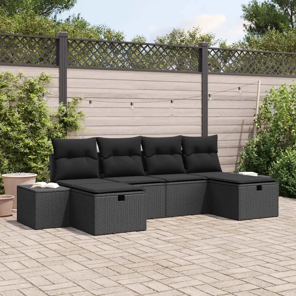 Set Divano da Giardino con cuscino 6 pcs Nero polyrattan 3360754