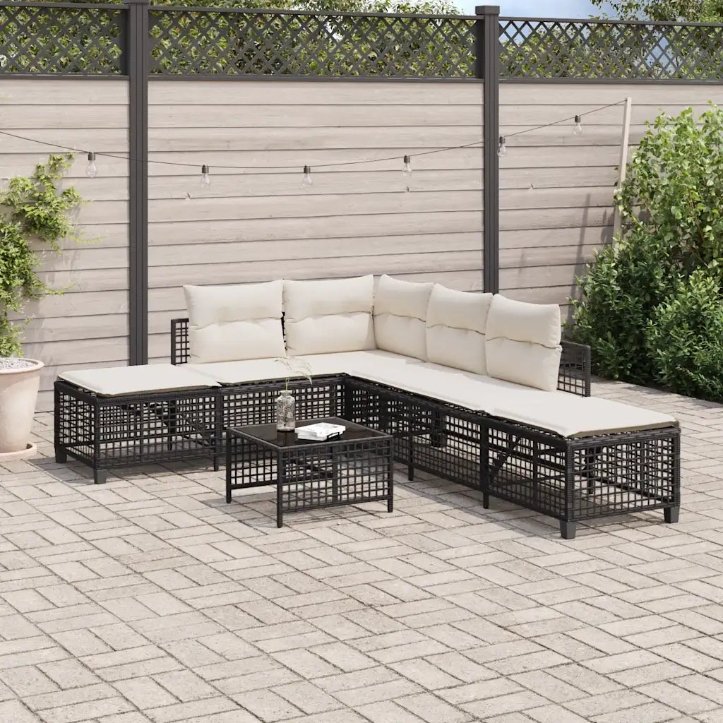 Set Divani ad Angolo 3 pz con Cuscini in Polyrattan Nero 365443