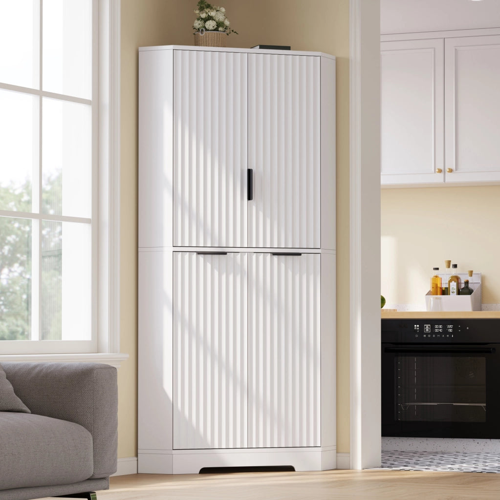 Mobile angolare ULEVR 60x60x172 cm con ripiani regolabili e vani chiusi, bianco in MDF