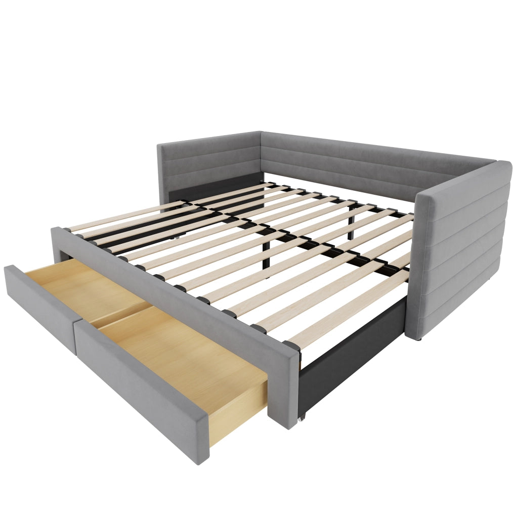 Letto imbottito estraibile 3 in 1 90x190 cm grigio