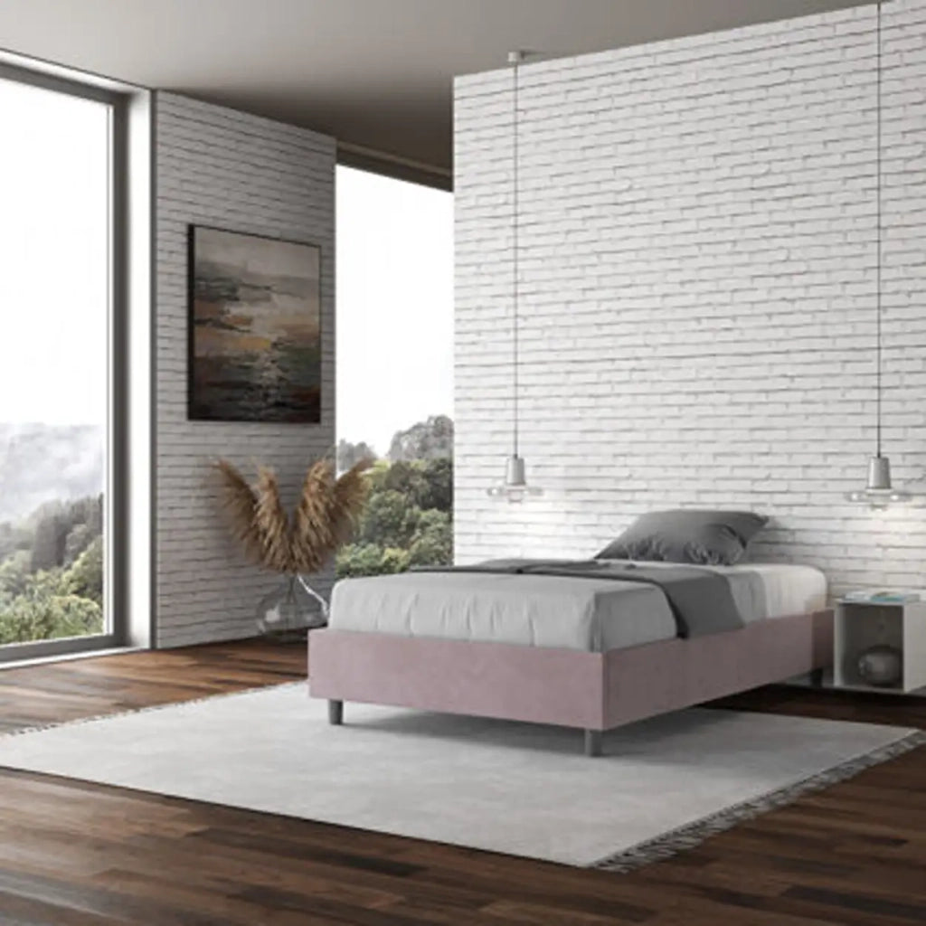 Letto una piazza e mezza contenitore imbottito 120x200 microfibra glicine Azelia
