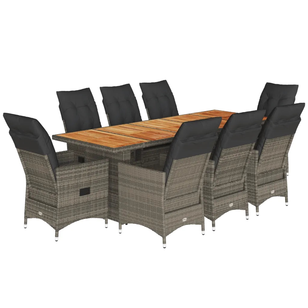 Set Bistrò da Giardino 9 pz con Cuscini in Polyrattan Grigio 3277237