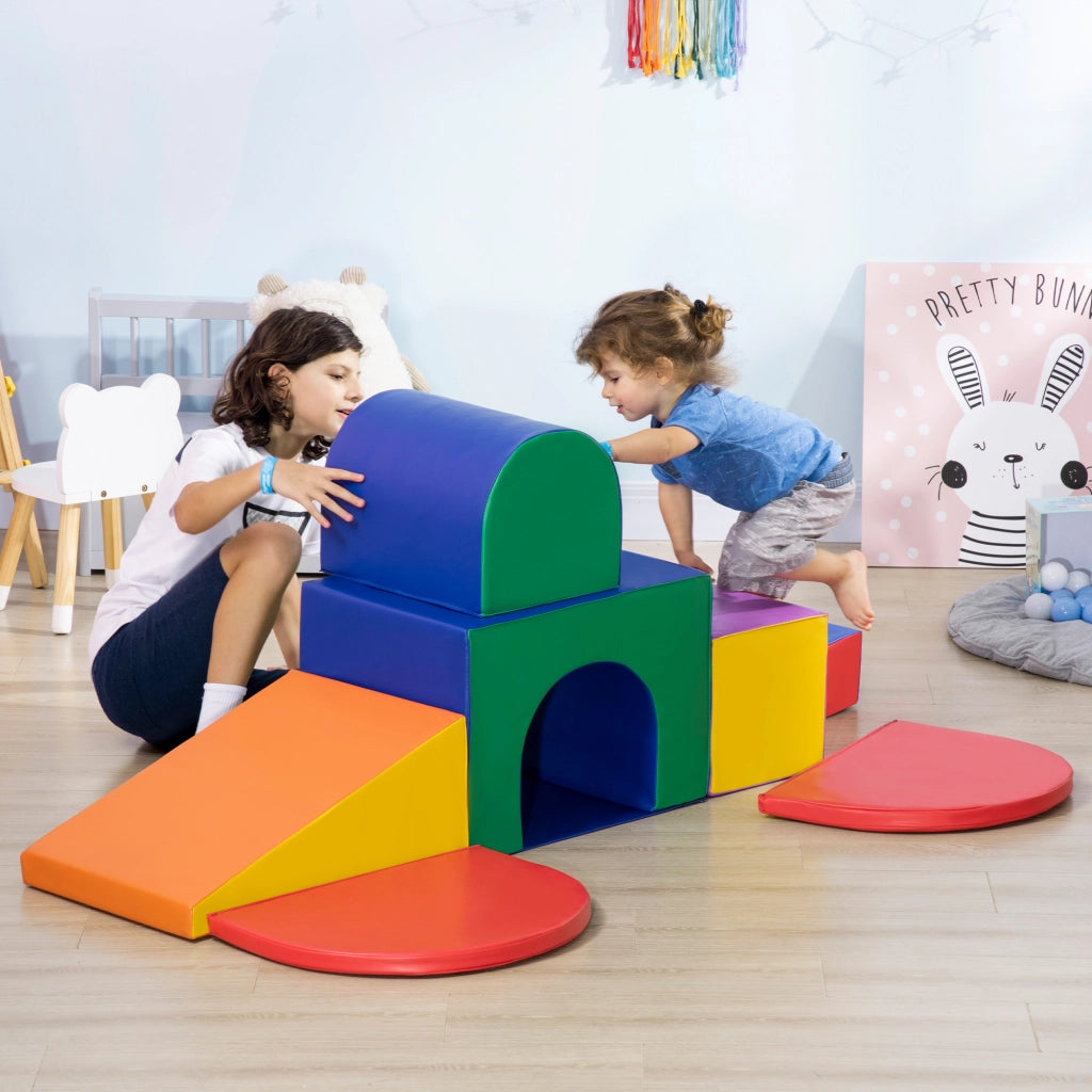 Set 7 Blocchi Gioco Morbidi per Bambini in Schiuma EPE ed Ecopelle con Scala e Rampa Multicolore