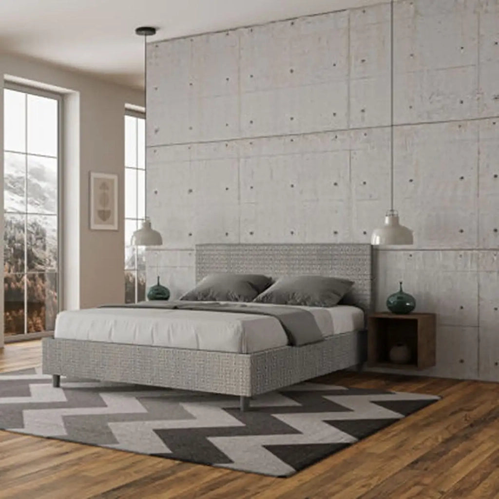 Letto matrimoniale con rete imbottito 160x200 tessuto Labirinto 2 grigio Adele