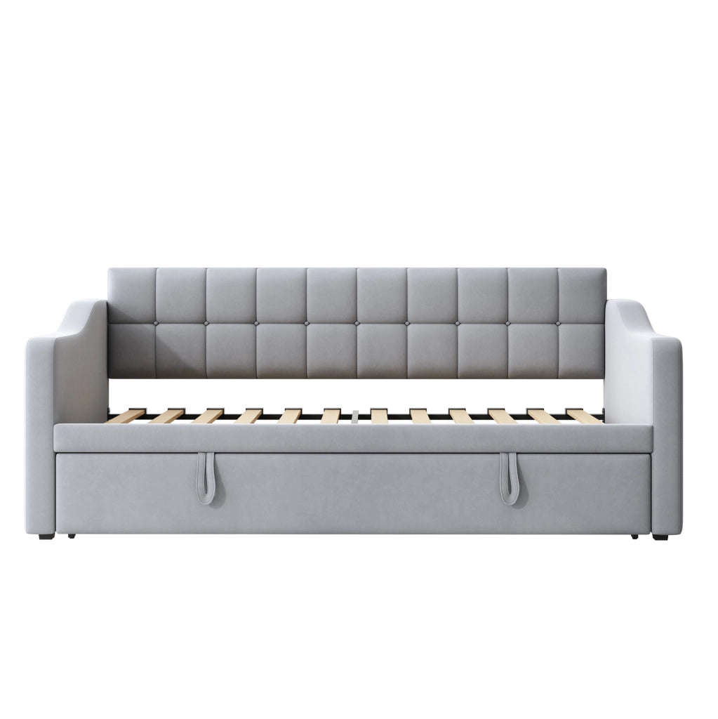 Divano letto imbottito allungabile 90x190 cm, grigio chiaro