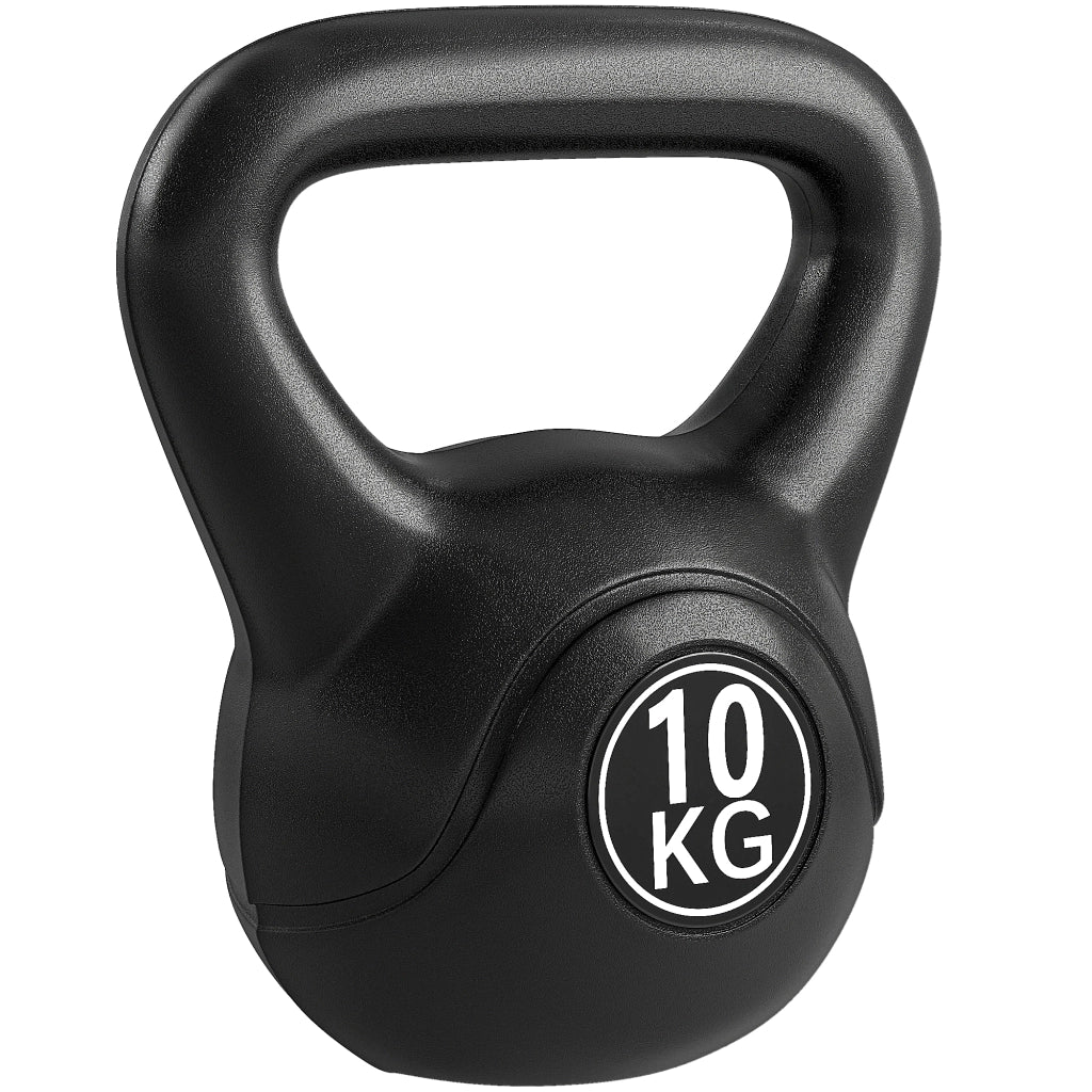 Kettlebell 10kg ¨C Xylo ¨C Base Piatta Impugnatura Antiscivolo 25x19x28cm Nero