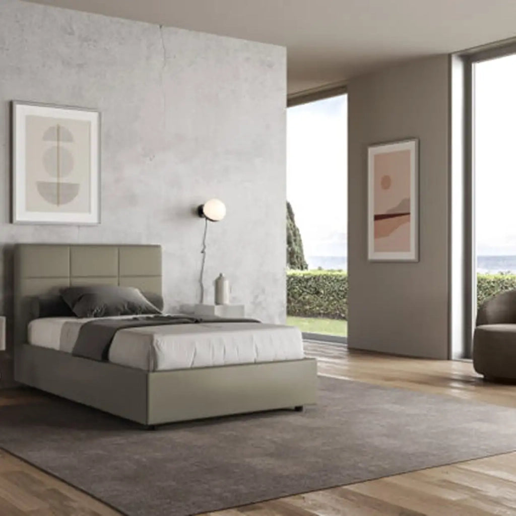 Letto una piazza e mezza con rete imbottito 120x200 similpelle cappuccino Mika