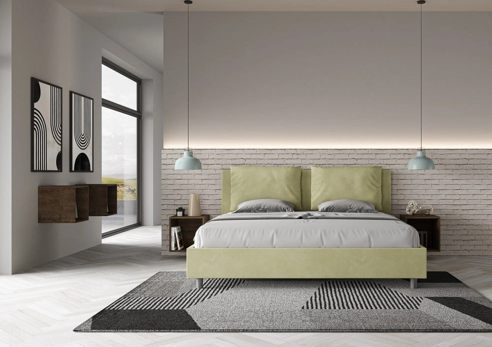 Letto Matrimoniale Francese 150x200 cm con Rete e Contenitore Antea Tè Verde