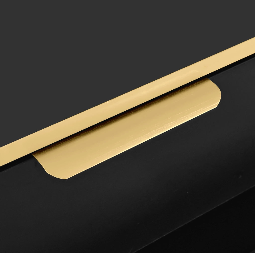 Mobile TV 170x45x37 cm con 2 cassetti e vani chiusi in MDF nero e oro