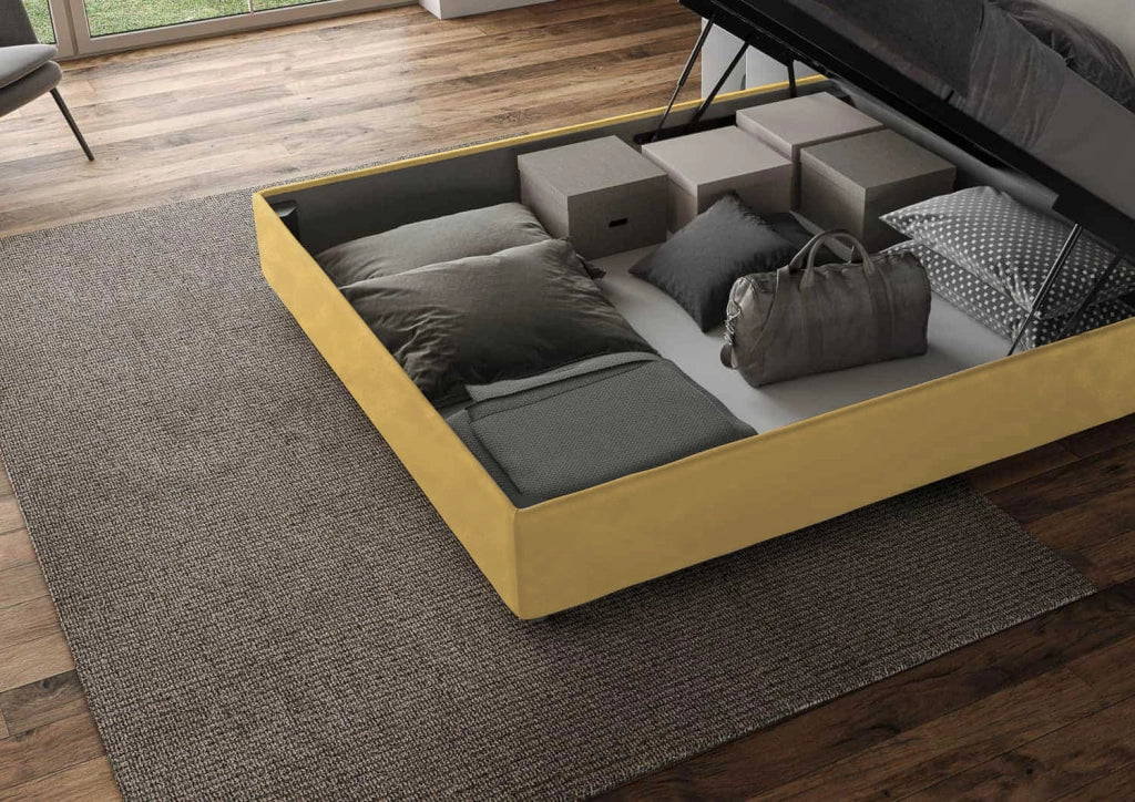 Letto 1 Piazza E Mezzo 130x190 cm con Rete Imbottito in Microfibra Agueda Ocra