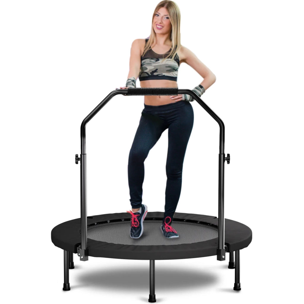 Trampolino pieghevole 101 cm con maniglia, molle standard, nero